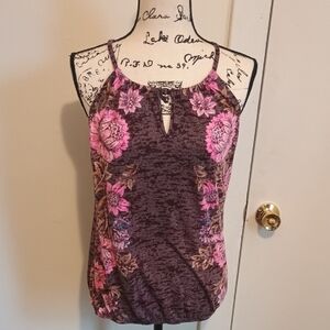 INC Purple And Pink Floral with Rhinestones Cut Out Tank Top